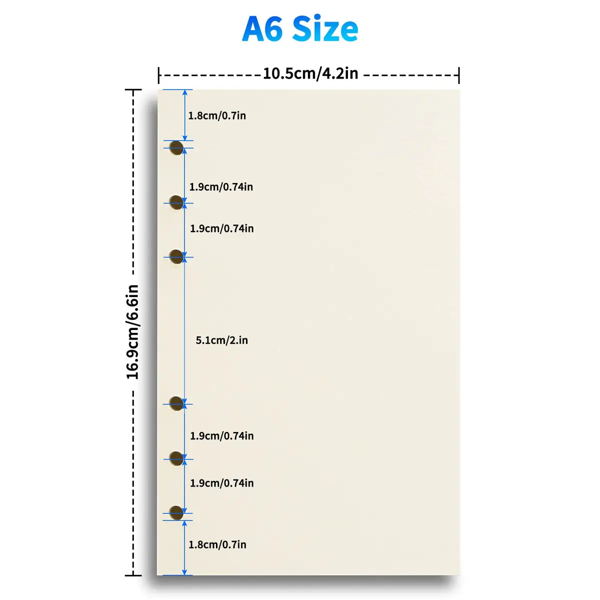 Tofun A6 Refillable Blank Paper for 6-Ring Binders 10.5 x 17cm | 80 Sheets, 160 Pages, Heavy 100GSM - view 2