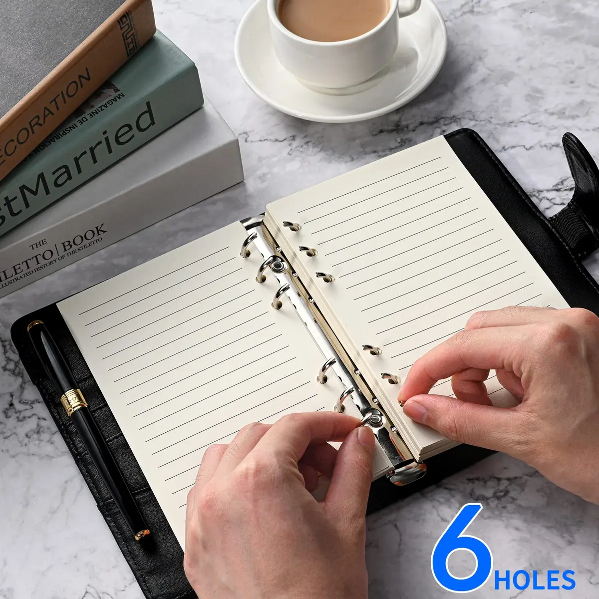 Tofun A6 Refillable Paper for 6-Ring Binders, 10.5 x 17cm | 80 Sheets, 7mm Ruled, Cream - view 5