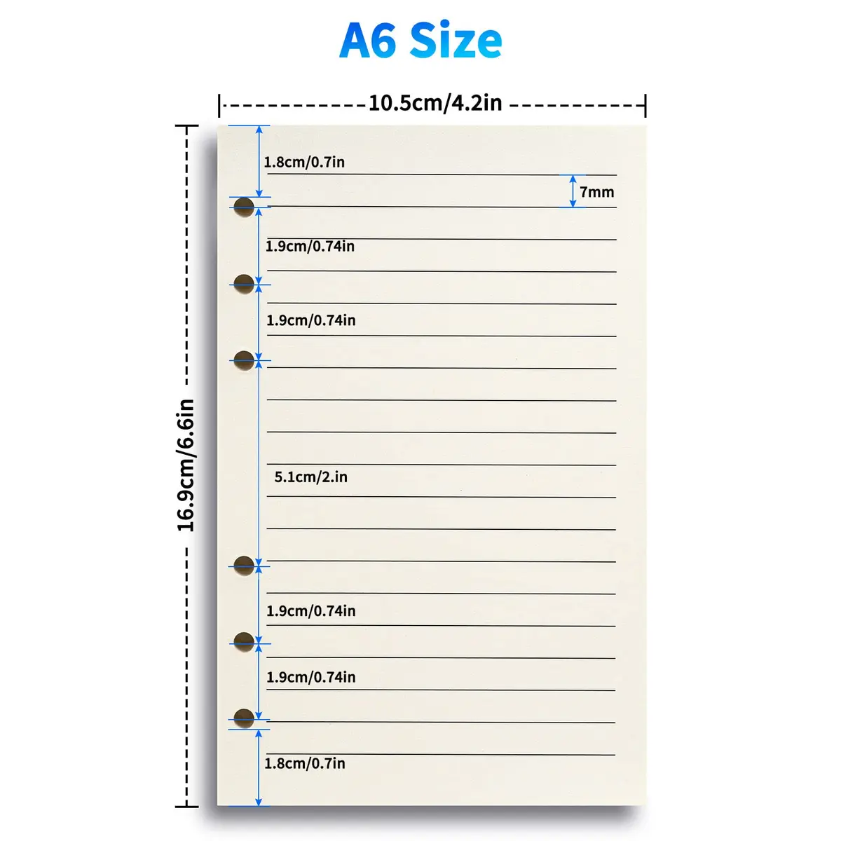 Tofun A6 Refillable Paper for 6-Ring Binders, 10.5 x 17cm | 80 Sheets, 7mm Ruled, Cream - view 2