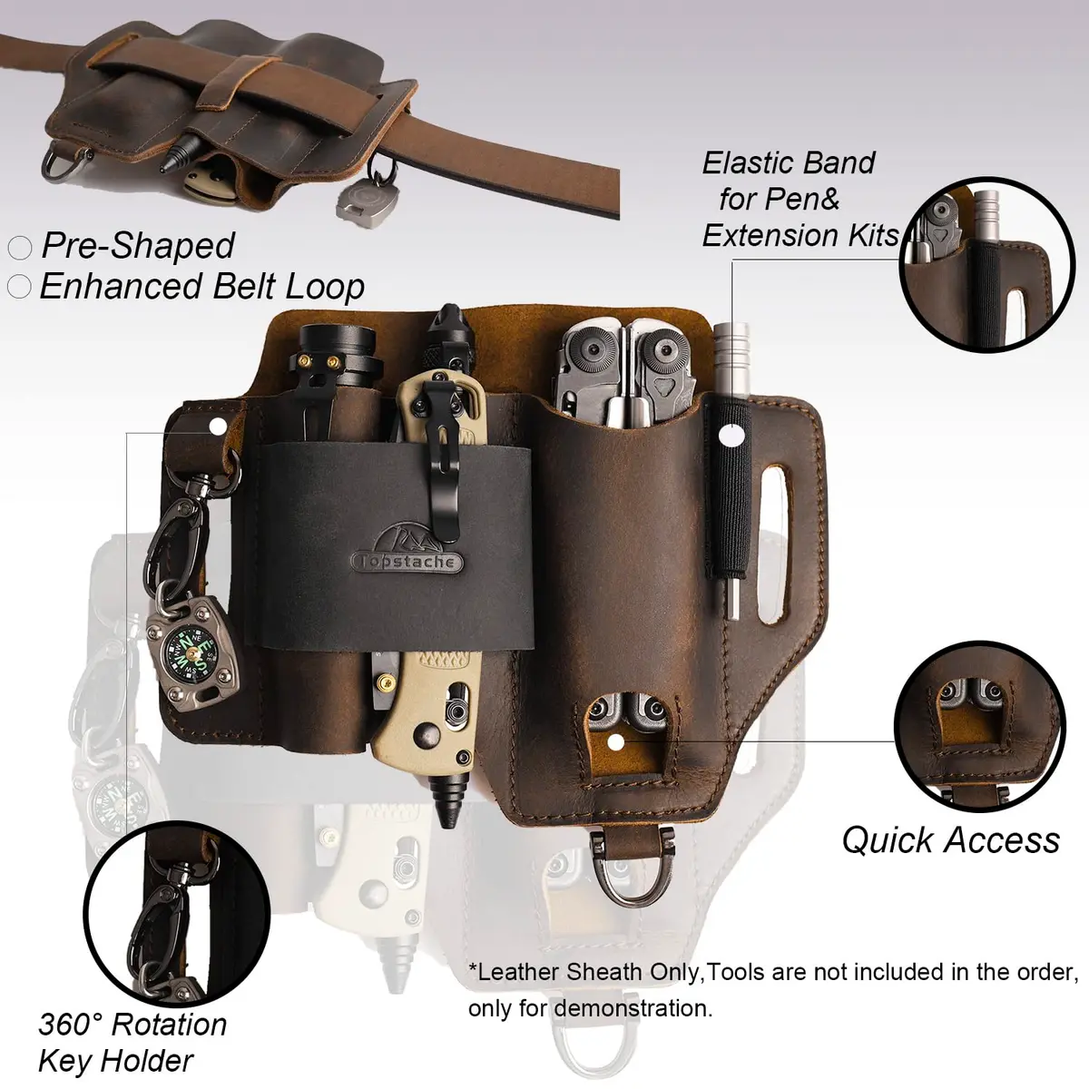 Topstache Leather Multitool Sheath EDC Belt Organizer for Work and Daily Use | Fits Leatherman Tools, Pens, Flashlights - view 4
