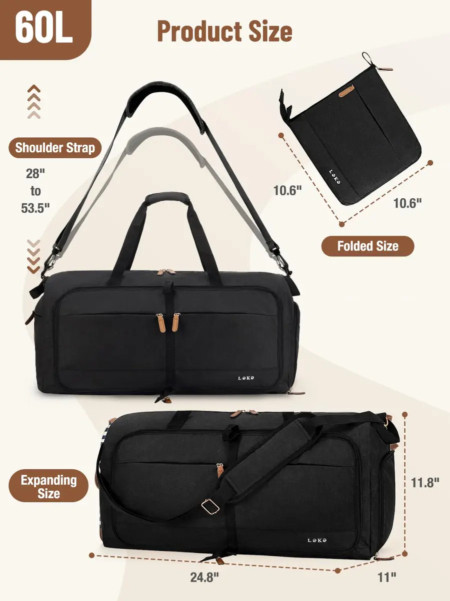 Lekesky Foldable Travel Duffle Bag 60L | Water-Resistant, Large Capacity, Carry-On for Women - view 3