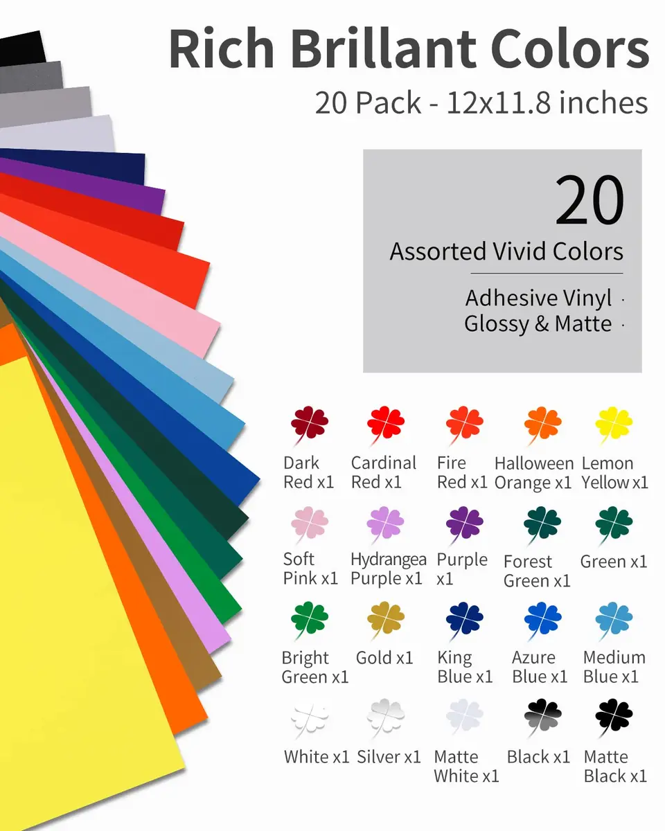 Sooez Permanent Vinyl 12" x 12" 20Pack Assorted Colors | Waterproof & UV-Resistant - view 2
