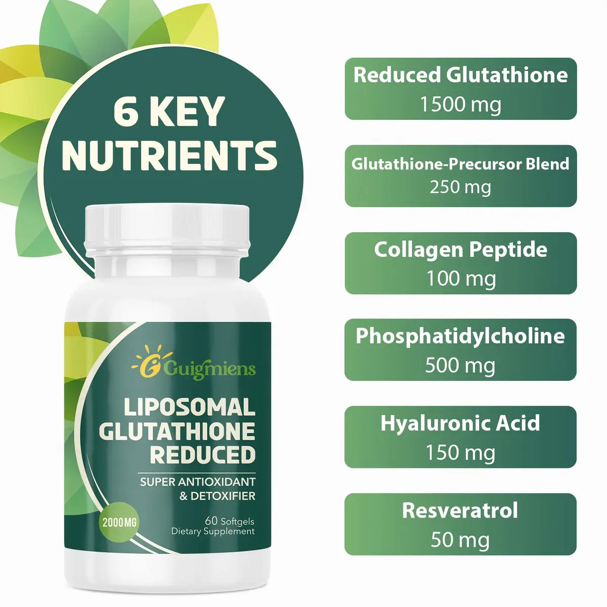 Guigmiens Liposomal Glutathione 2000 MG | Antioxidant Supplement for Skin & Immunity (120 Count) - view 4