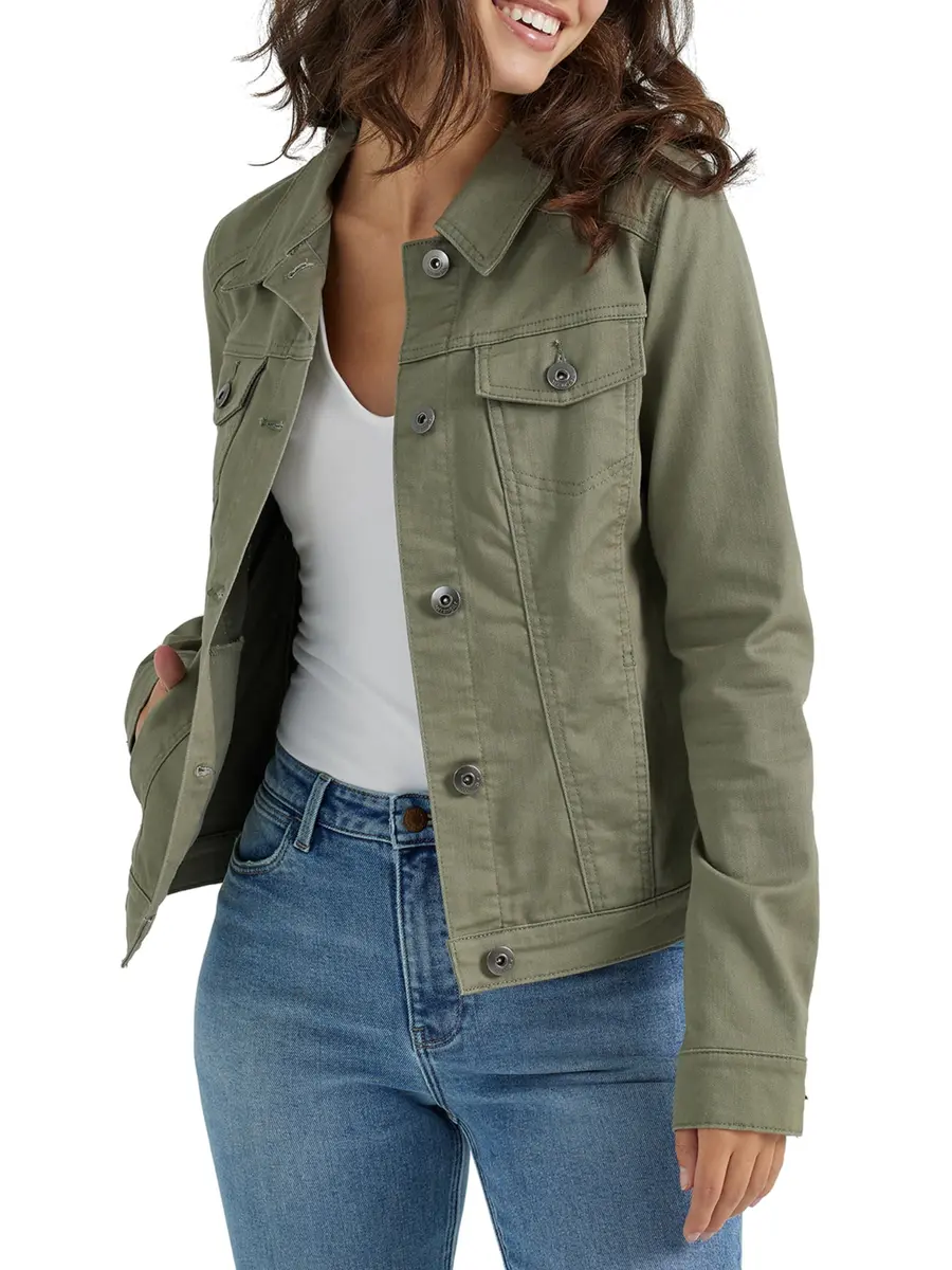Wrangler Authentics Women's Stretch Denim Jacket Olive | Classic Casual Fit with Comfort (120 chars) - main product image