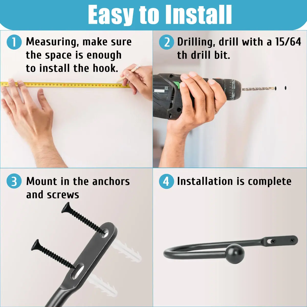 VRSS Black Curtain Tiebacks Drapery Holdbacks 6 Pcs | 15.2cm L x 7.6cm D Wall Mount - view 6
