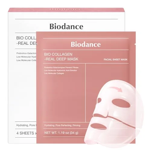 BIODANCE Bio-Collagen Real Deep Mask Hydrogel Overnight Face Mask with Hyaluronic Acid & Niacinamide, 4 Count (1.19oz/34g Each) - main product image