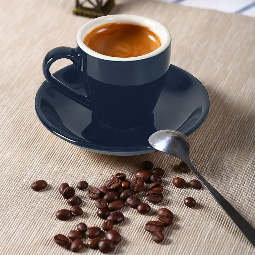 ionEgg Deep Blue Porcelain Espresso Cup with Saucer, 80ml (2.7Oz) | Pro-Grade Lead-Free Ceramic - view 4