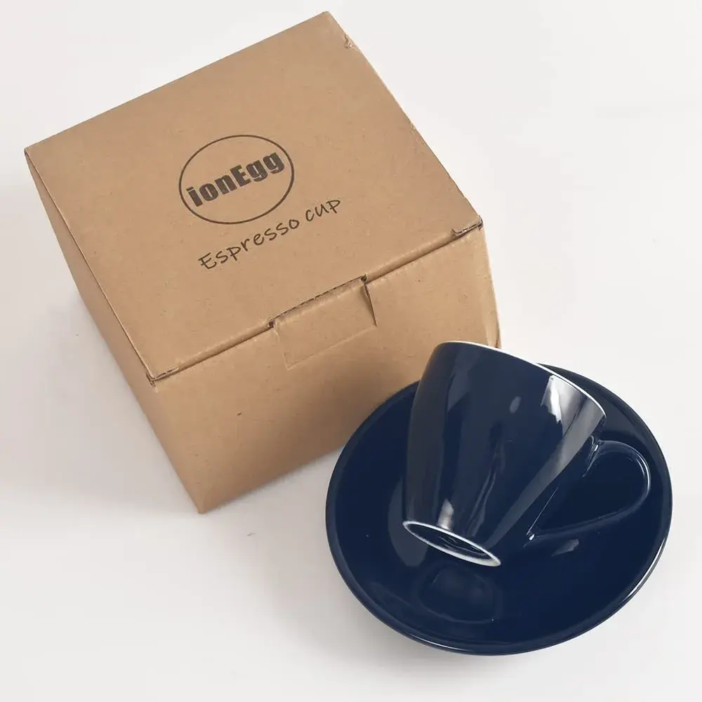 ionEgg Deep Blue Porcelain Espresso Cup with Saucer, 80ml (2.7Oz) | Pro-Grade Lead-Free Ceramic - view 2