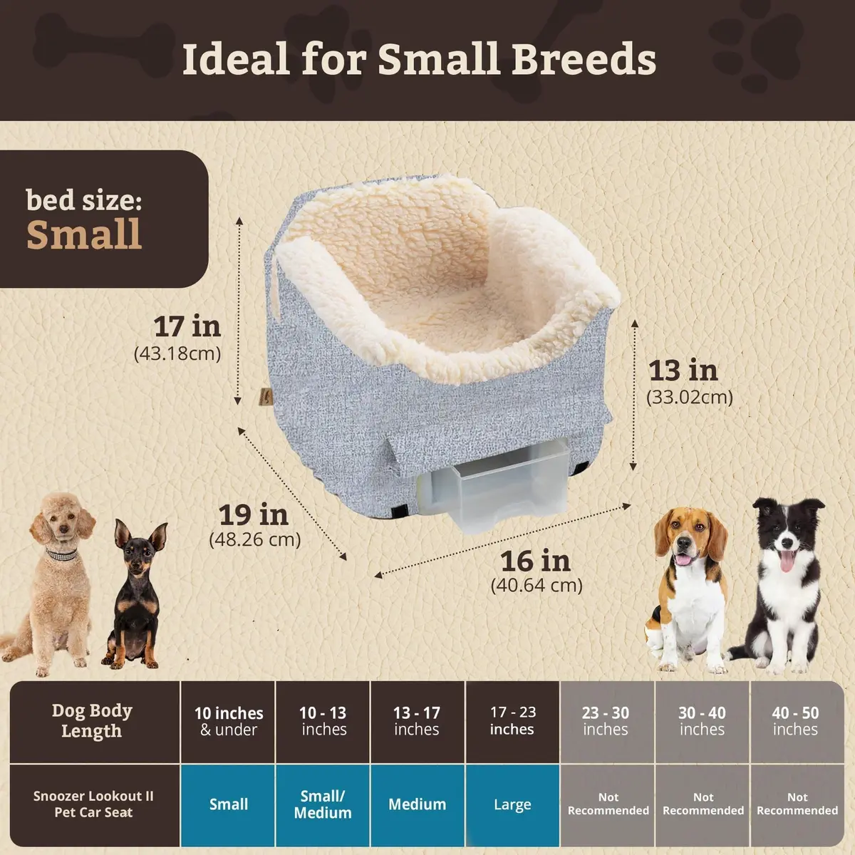 Snoozer Pet Products Lookout 2 Dog Car Seat Small | Stone Diamond, Foam & Wool-Like Fabric - view 3