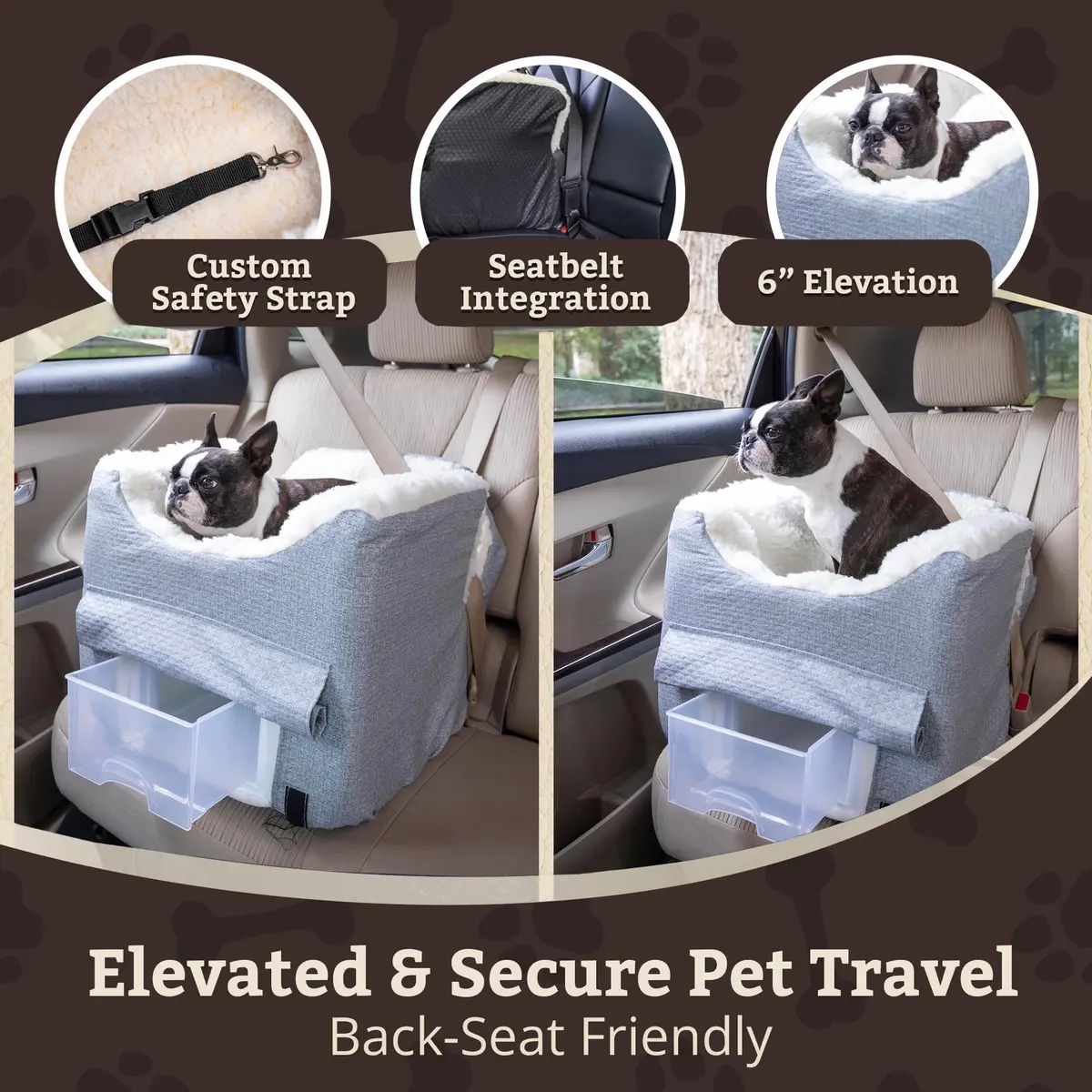 Snoozer Pet Products Lookout 2 Dog Car Seat Small | Stone Diamond, Foam & Wool-Like Fabric - view 4