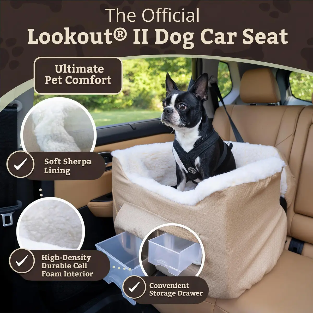 Snoozer Pet Products Lookout 2 Dog Car Seat, Birch Diamond, Medium | Elevated Travel Safety & Comfort - view 2