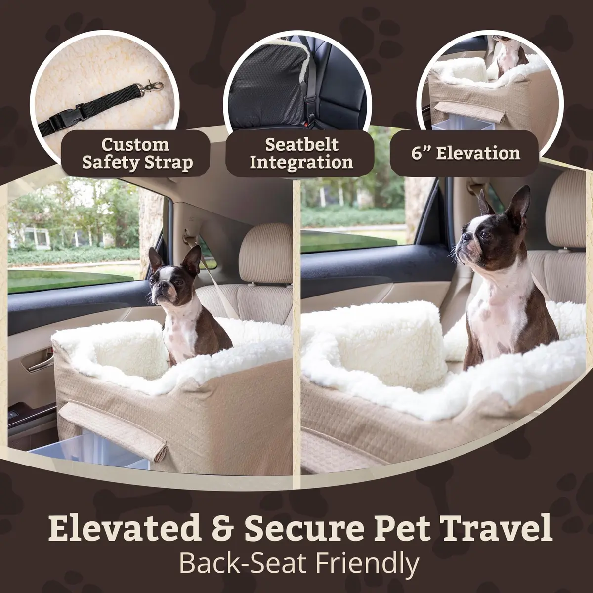 Snoozer Pet Products Lookout 2 Dog Car Seat, Birch Diamond, Medium | Elevated Travel Safety & Comfort - view 4