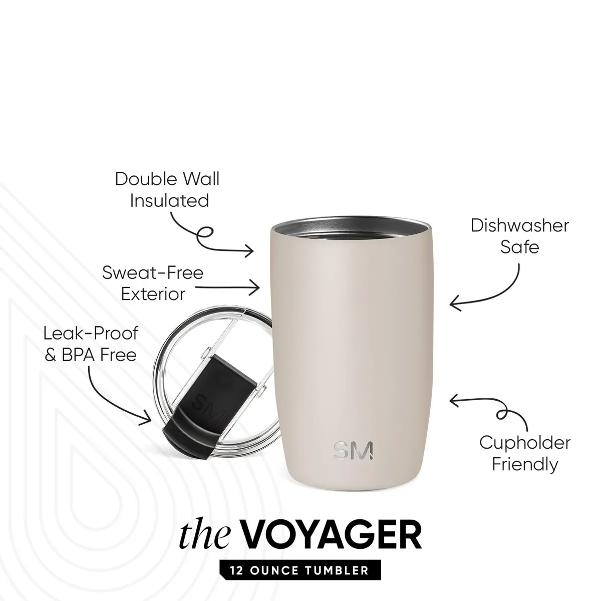 Simple Modern Voyager 12oz (355ml) Almond Birch Travel Coffee Mug with Flip Lid | Insulated Stainless Steel Tumbler - view 2