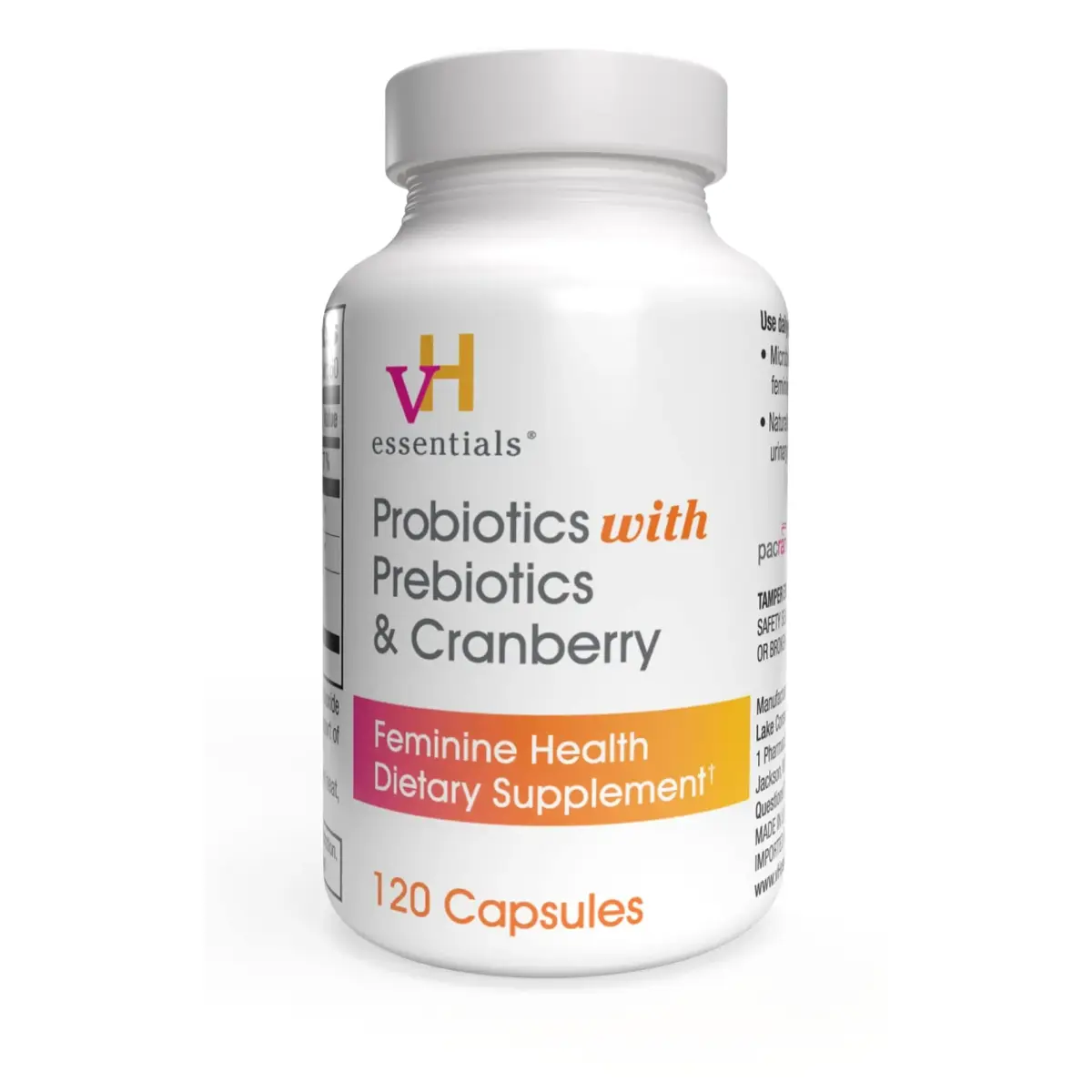 vH essentials Probiotics for Women with Prebiotics and Cranberry 120 Count | Supports Feminine & Urinary Tract Health - main product image