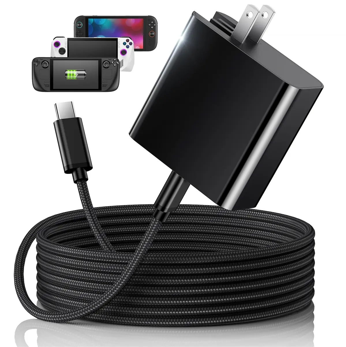 MENEEA 65W Fast Charger for Steam Deck & Nintendo Switch 2 | PD3.0 Foldable AC Adapter with 6.6FT Cable - main product image