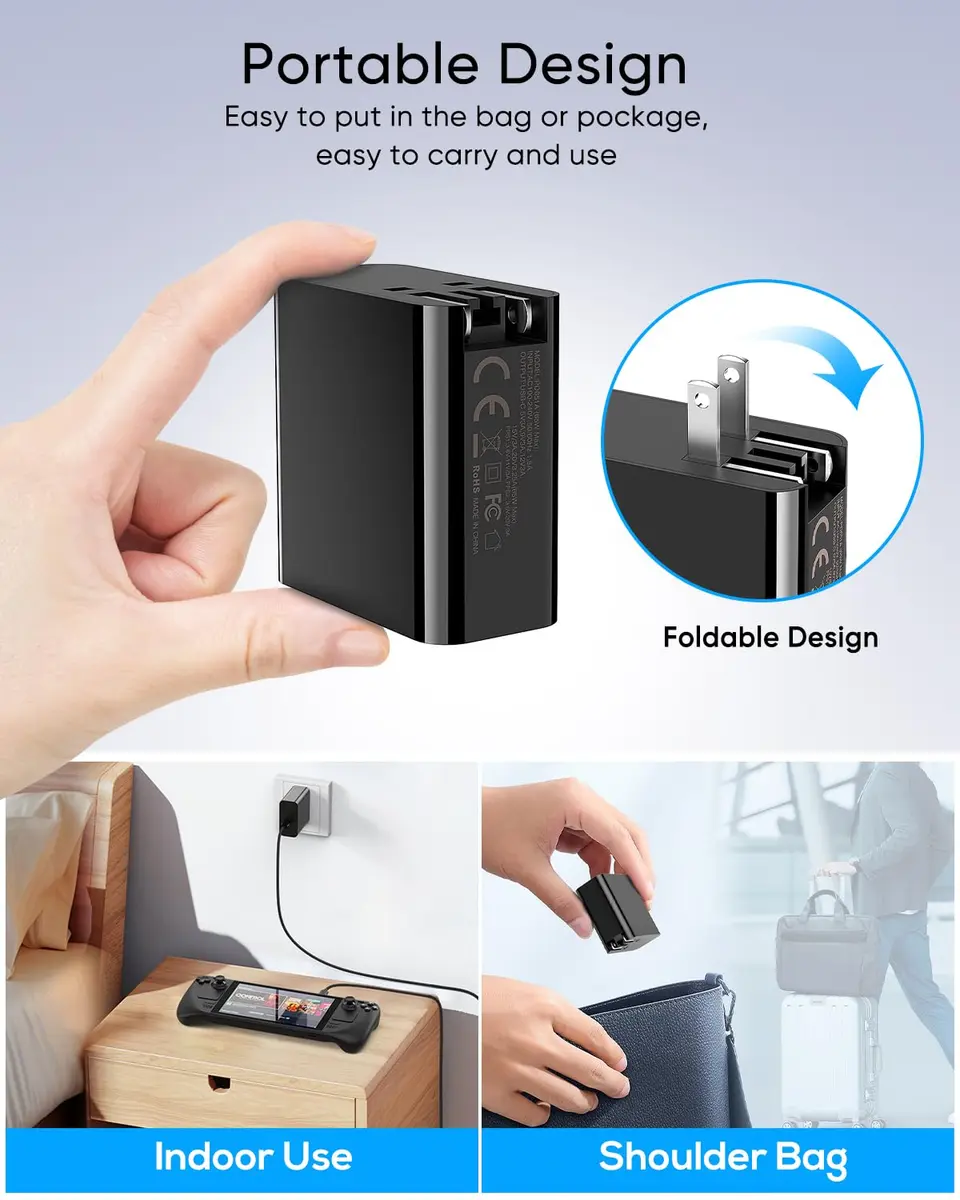 MENEEA 65W Fast Charger for Steam Deck & Nintendo Switch 2 | PD3.0 Foldable AC Adapter with 6.6FT Cable - view 5
