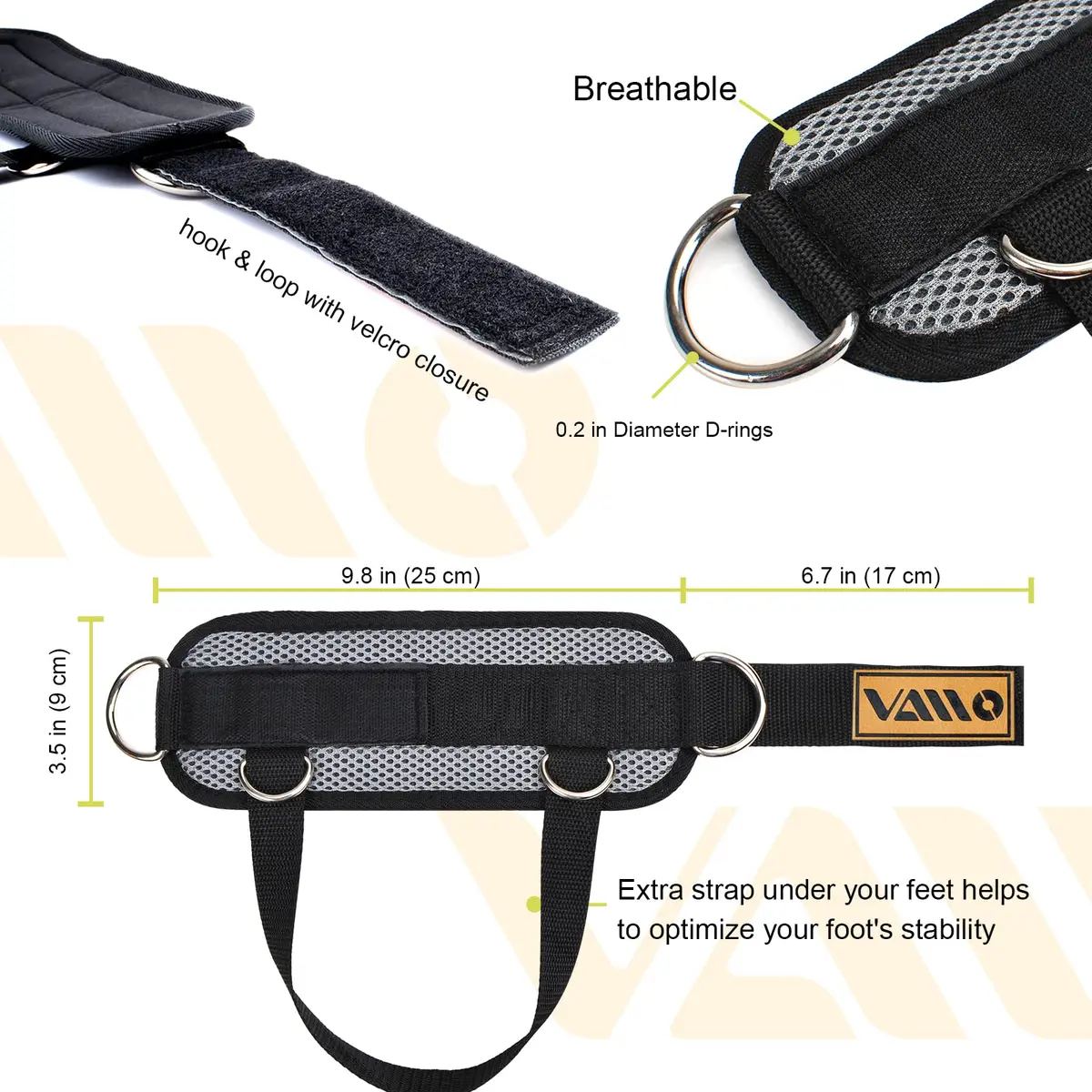 VAIIO Ankle Straps for Cable Machines, Adjustable Comfort Fit Neoprene & Nylon Pair | Heavy Duty D-Ring Workout Cuffs - view 3