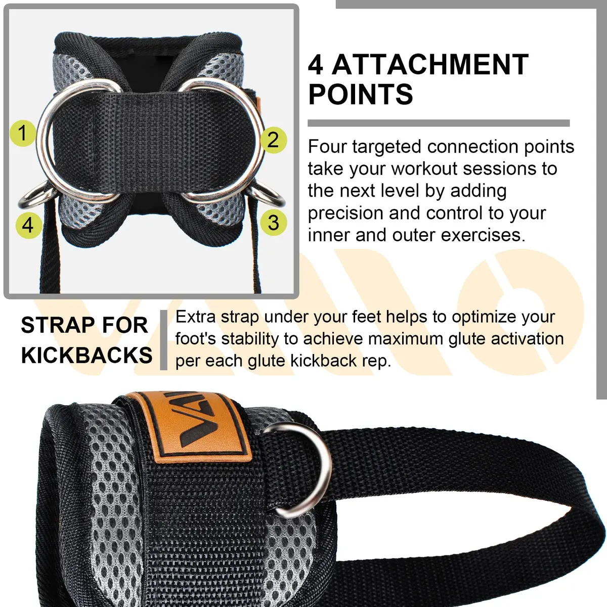 VAIIO Ankle Straps for Cable Machines, Adjustable Comfort Fit Neoprene & Nylon Pair | Heavy Duty D-Ring Workout Cuffs - view 4