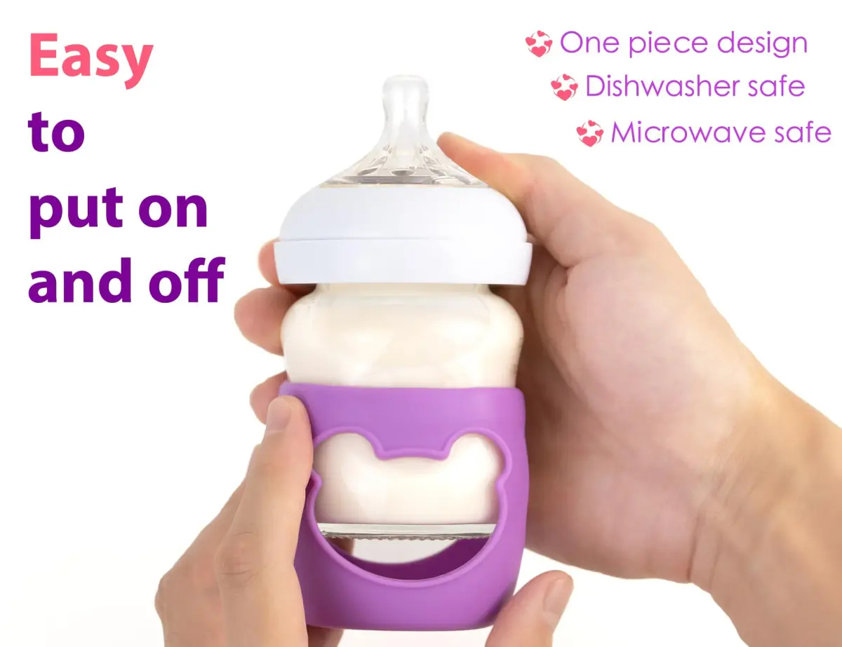 Aelop Silicone Baby Bottle Sleeves for Philips Avent 120ml (4oz) Pack of 2 (Pink/Purple) | Cute Bear Design - view 4