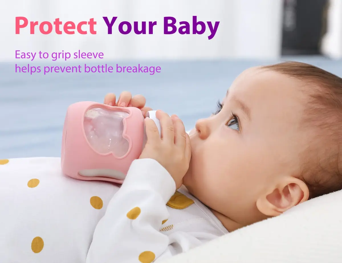 Aelop Silicone Baby Bottle Sleeves for Philips Avent 120ml (4oz) Pack of 2 (Pink/Purple) | Cute Bear Design - view 7