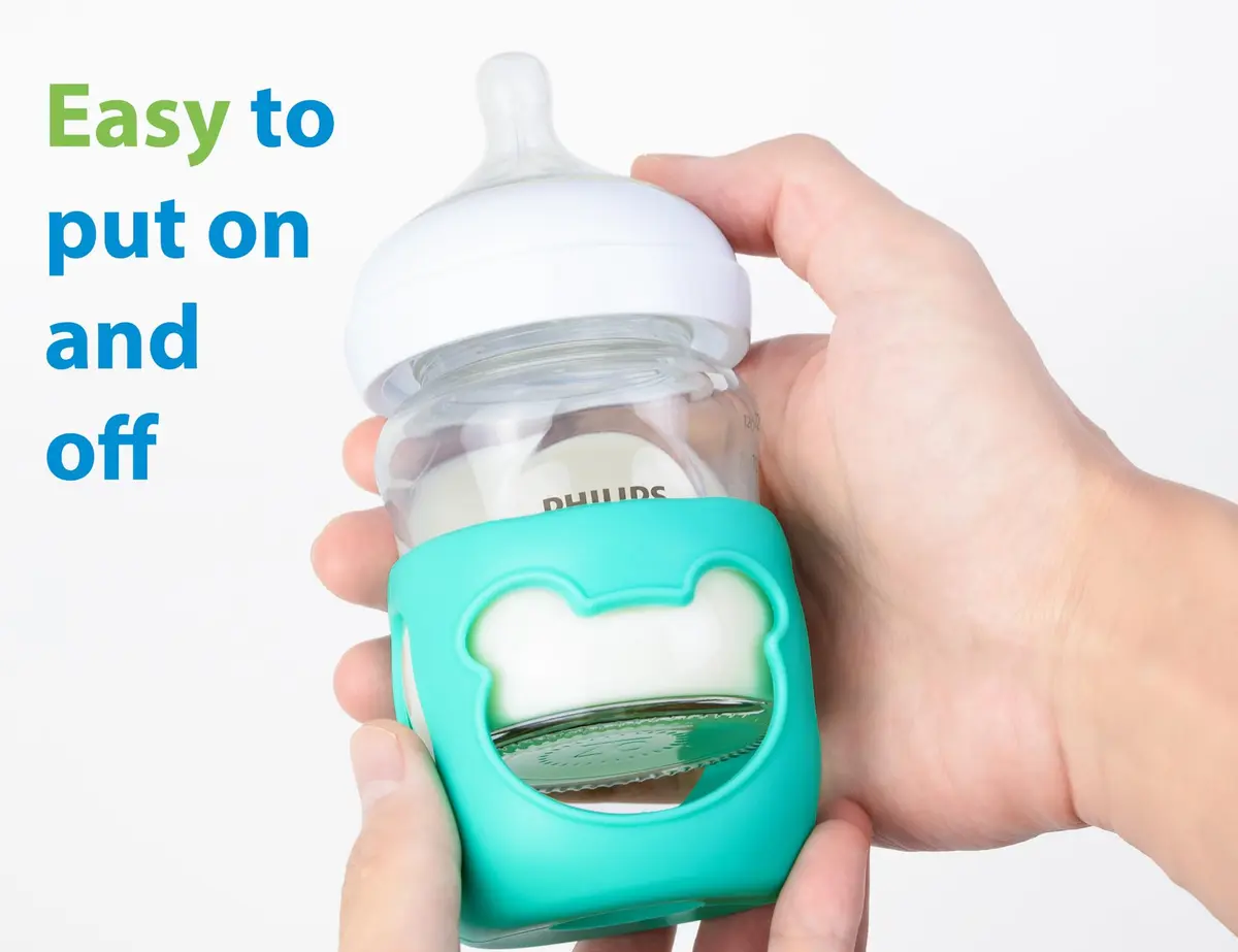 Aelop Natural Baby Bottle Sleeves for Philips Avent Glass Bottles (4oz, 2-Pack, Blue/Turquoise) | Protects Against Breakage - view 5
