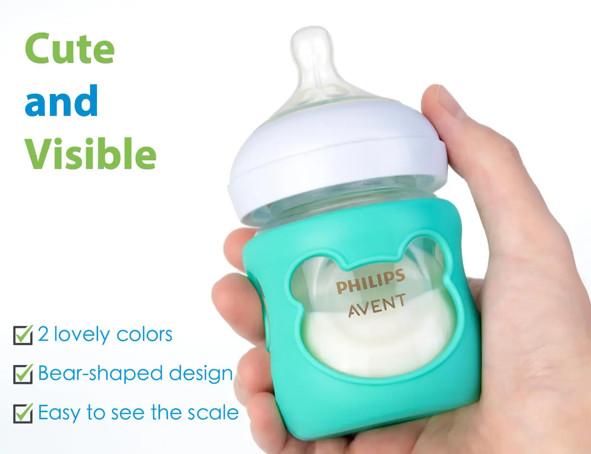 Aelop Natural Baby Bottle Sleeves for Philips Avent Glass Bottles (4oz, 2-Pack, Blue/Turquoise) | Protects Against Breakage - view 6