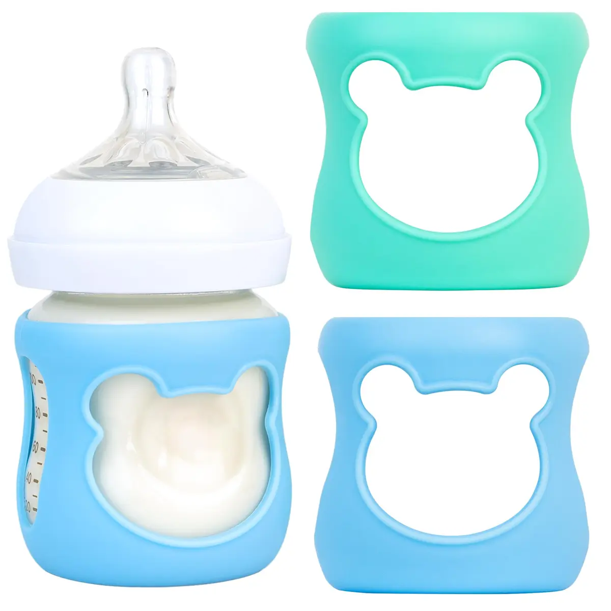 Aelop Natural Baby Bottle Sleeves for Philips Avent Glass Bottles (4oz, 2-Pack, Blue/Turquoise) | Protects Against Breakage - main product image