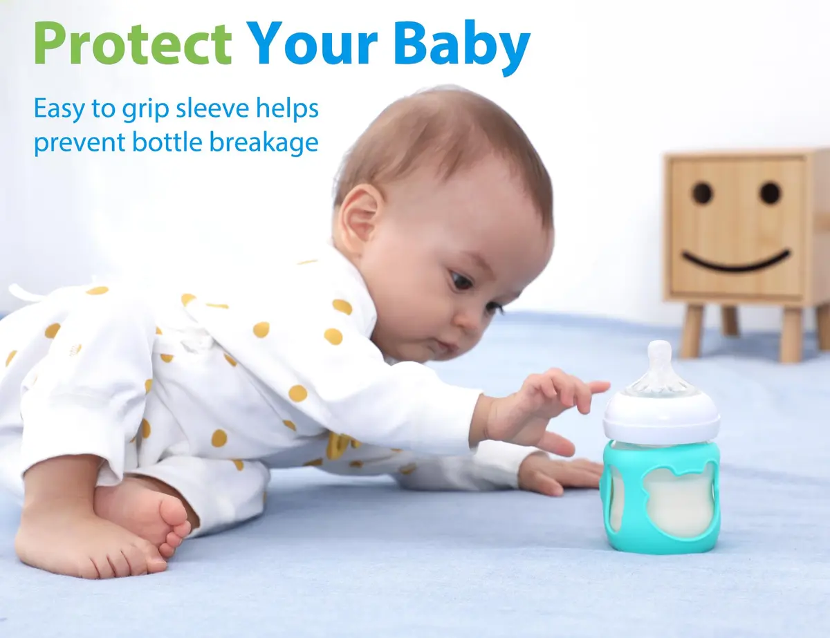 Aelop Natural Baby Bottle Sleeves for Philips Avent Glass Bottles (4oz, 2-Pack, Blue/Turquoise) | Protects Against Breakage - view 7