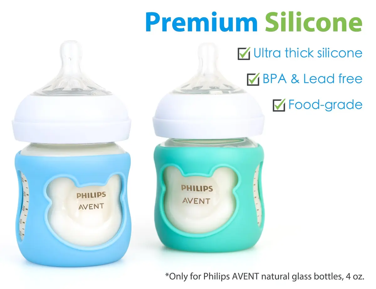 Aelop Natural Baby Bottle Sleeves for Philips Avent Glass Bottles (4oz, 2-Pack, Blue/Turquoise) | Protects Against Breakage - view 2