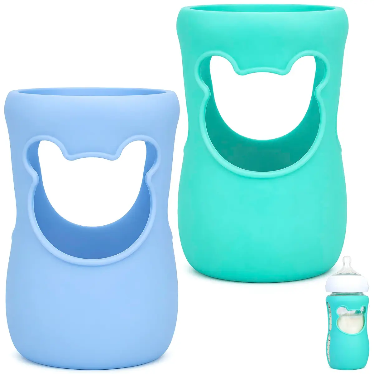Aelop Silicone Baby Bottle Sleeves for Philips Avent Natural Glass Bottles, 240ml (8oz) | Pack of 2, Blue & Turquoise - main product image