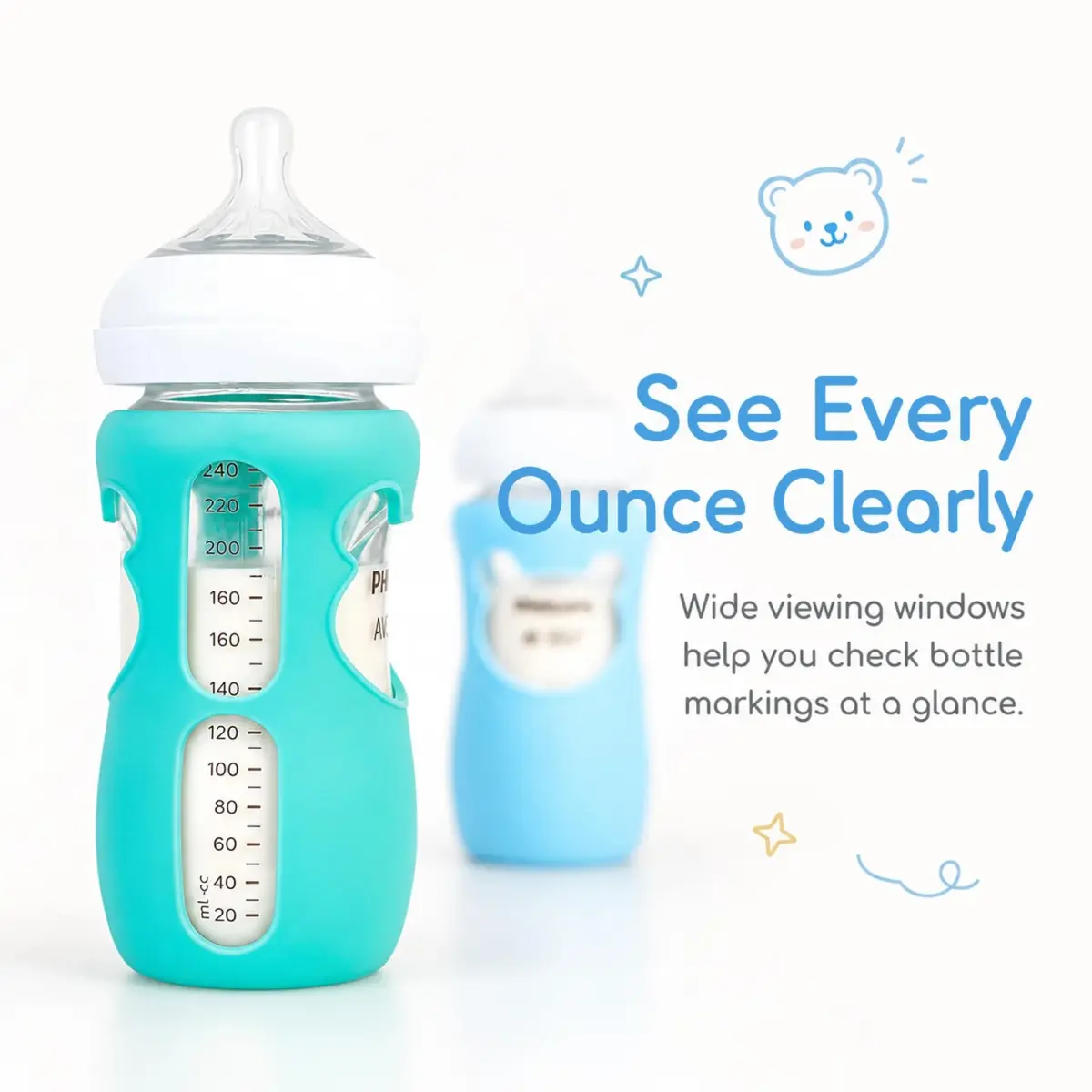 Aelop Silicone Baby Bottle Sleeves for Philips Avent Natural Glass Bottles, 240ml (8oz) | Pack of 2, Blue & Turquoise - view 8