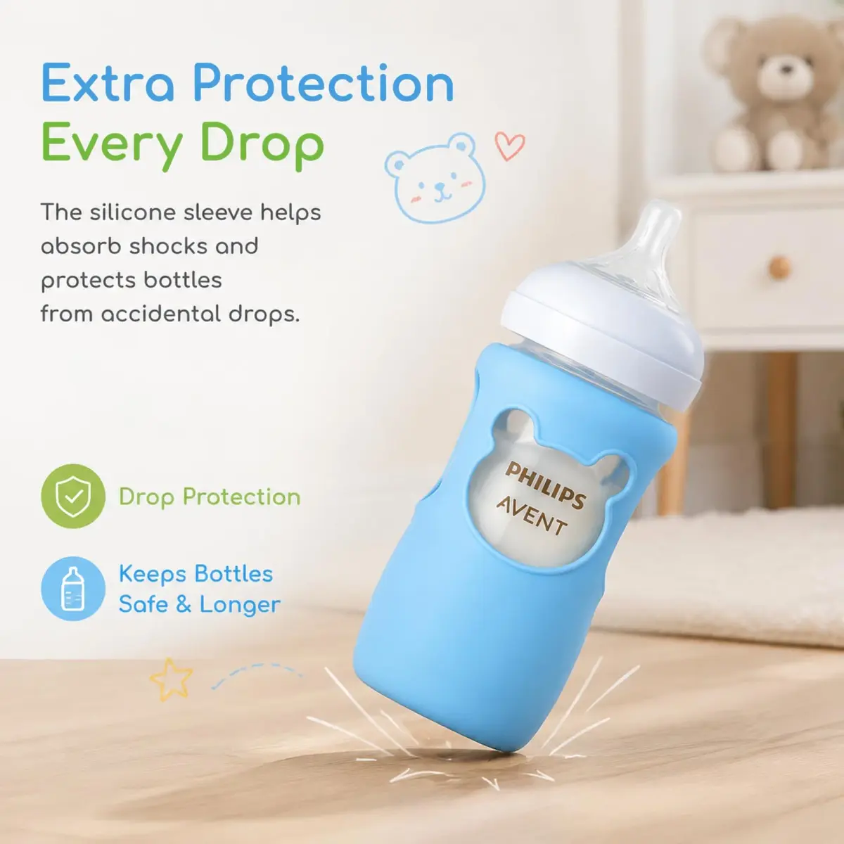 Aelop Silicone Baby Bottle Sleeves for Philips Avent Natural Glass Bottles, 240ml (8oz) | Pack of 2, Blue & Turquoise - view 4