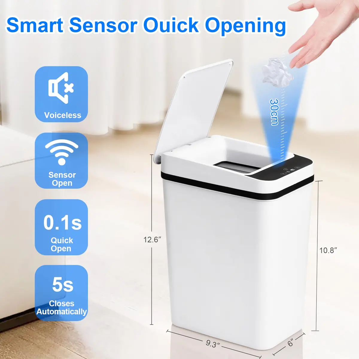 Anborry Smart Touchless Trash Can 3.8L (2.2 Gallon) | Motion Sensor Automatic Lid for Small Spaces - view 4