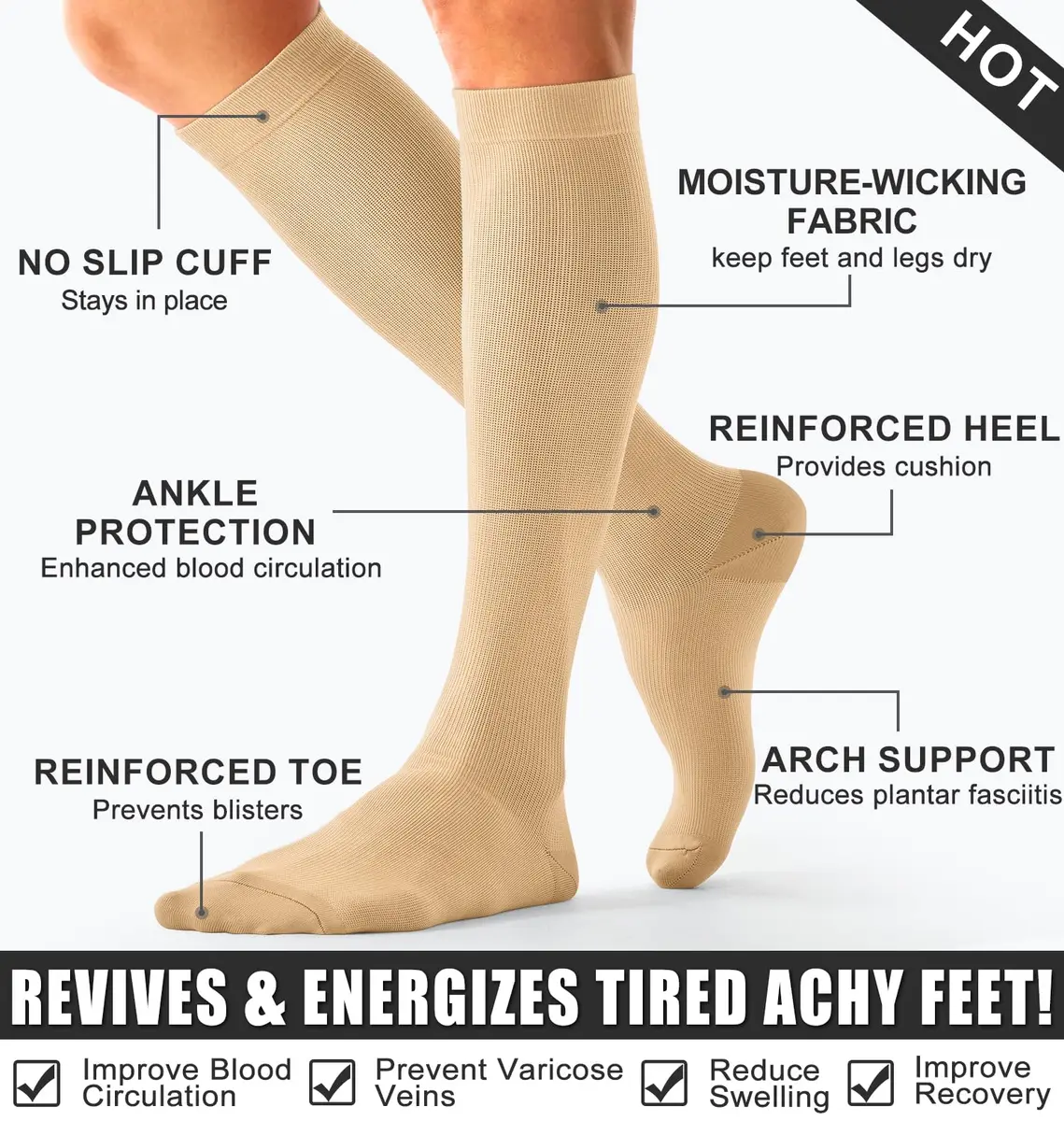 BLUEENJOY Compression Socks for Women & Men (3 Pairs, Large-X-Large) | Graduated 15-20 mmHg Support for Circulation & Recovery - view 7