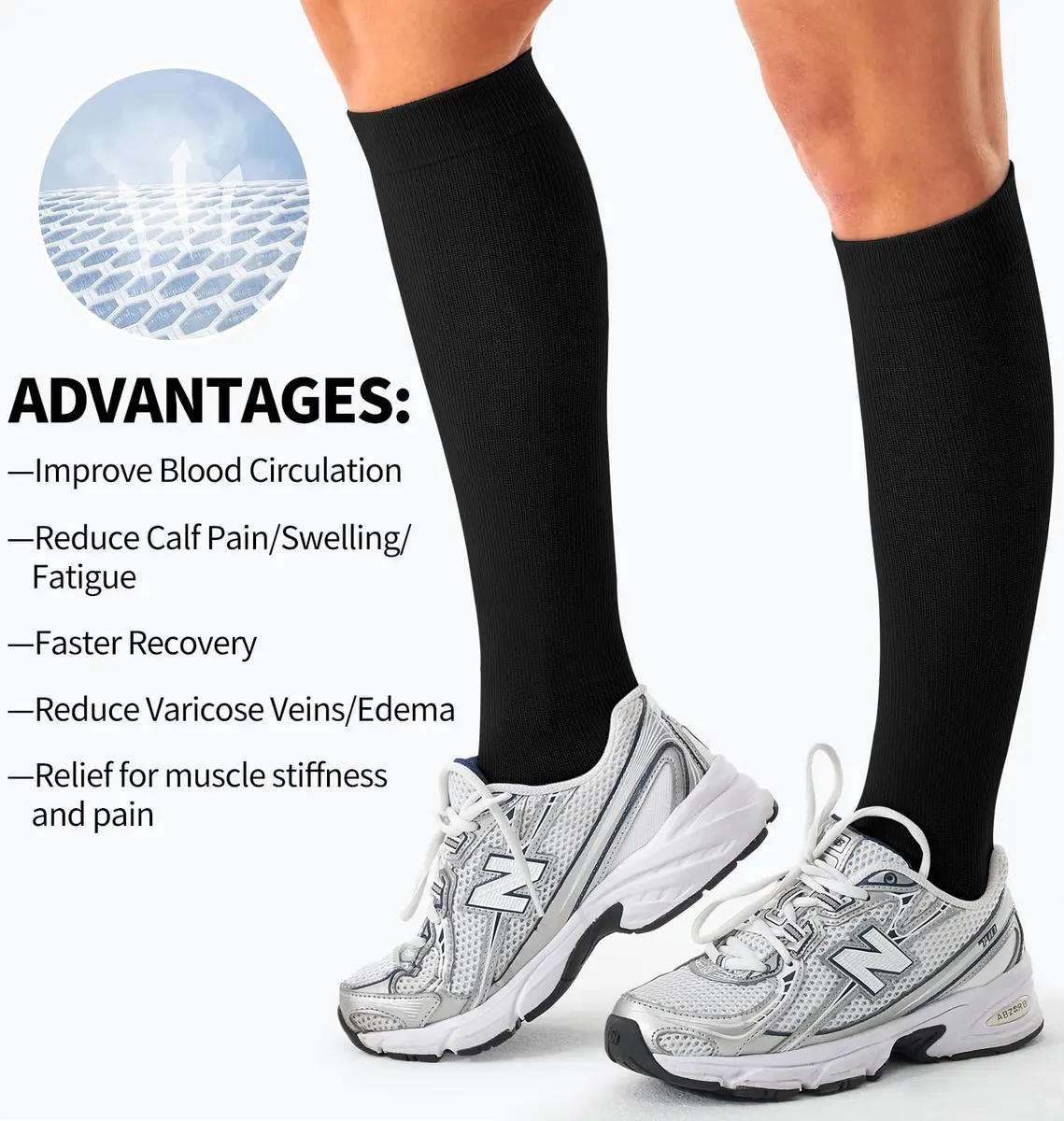 BLUEENJOY Compression Socks for Women & Men (3 Pairs) | Support for Running, Recovery & Flight (100-120 chars) - view 6