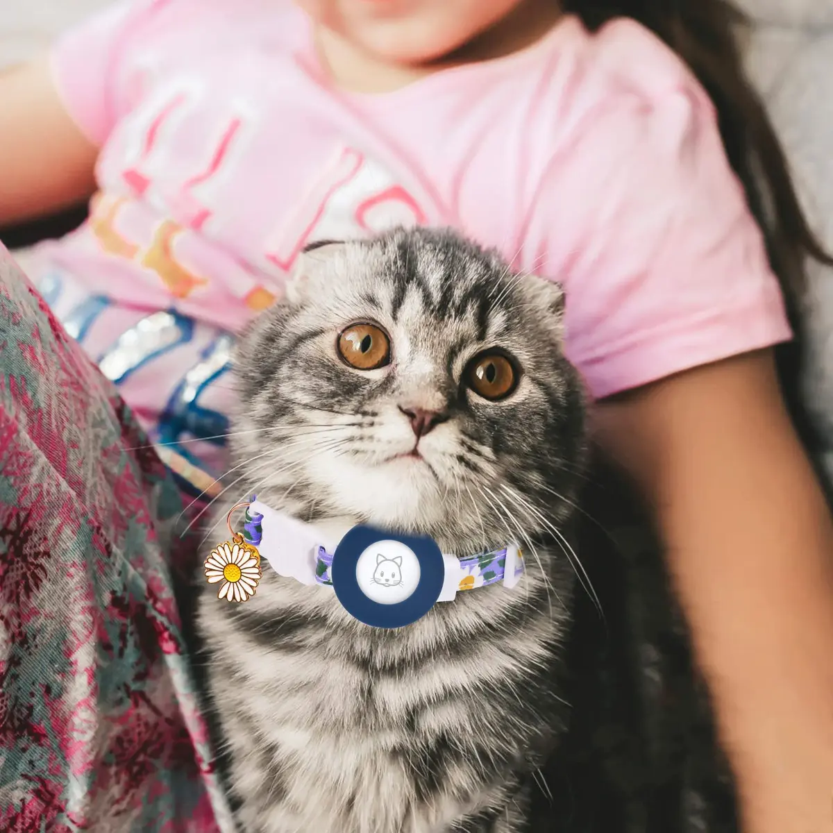 JXFUKAL Airtag Cat Collar with Breakaway Buckle, Silicone AirTag Holder, Bell & Flower Charm for Cats & Small Dogs (Blue, 7.1"-11.8") - view 7