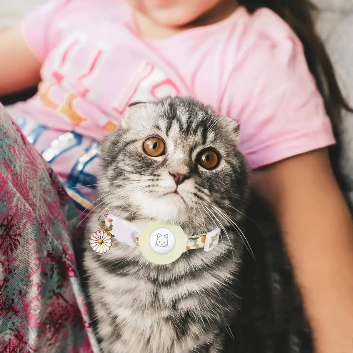 JXFUKAL Airtag Cat Collar with Breakaway Buckle, Silicone AirTag Holder, Bell & Flower Charm for Cats & Small Dogs (Luminous Green, 7.1"-11.8") - view 7