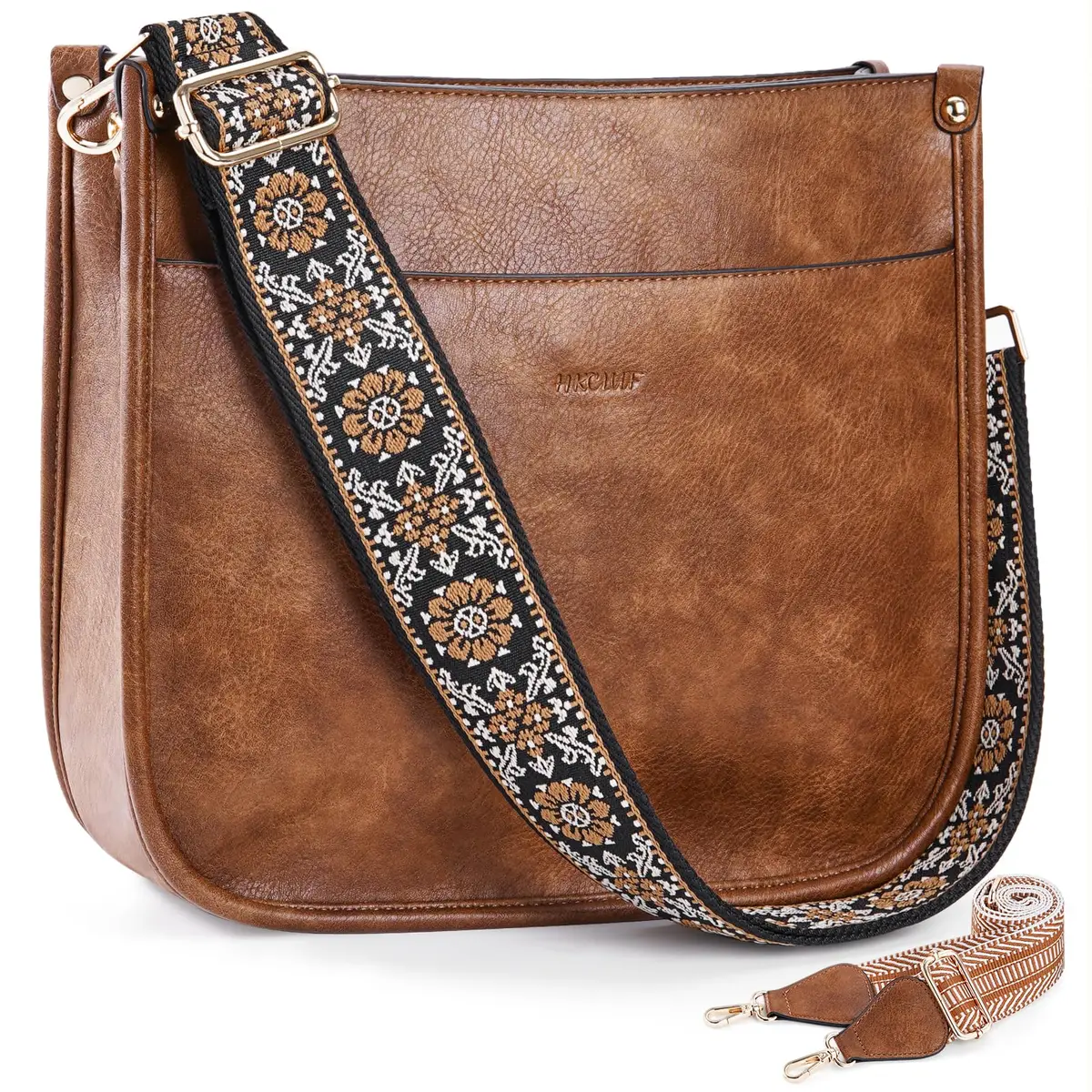 HKCLUF Vegan Leather Hobo Handbag With 2PCS Guitar Strap - Brown, 30.5cm (11.81in) - main product image