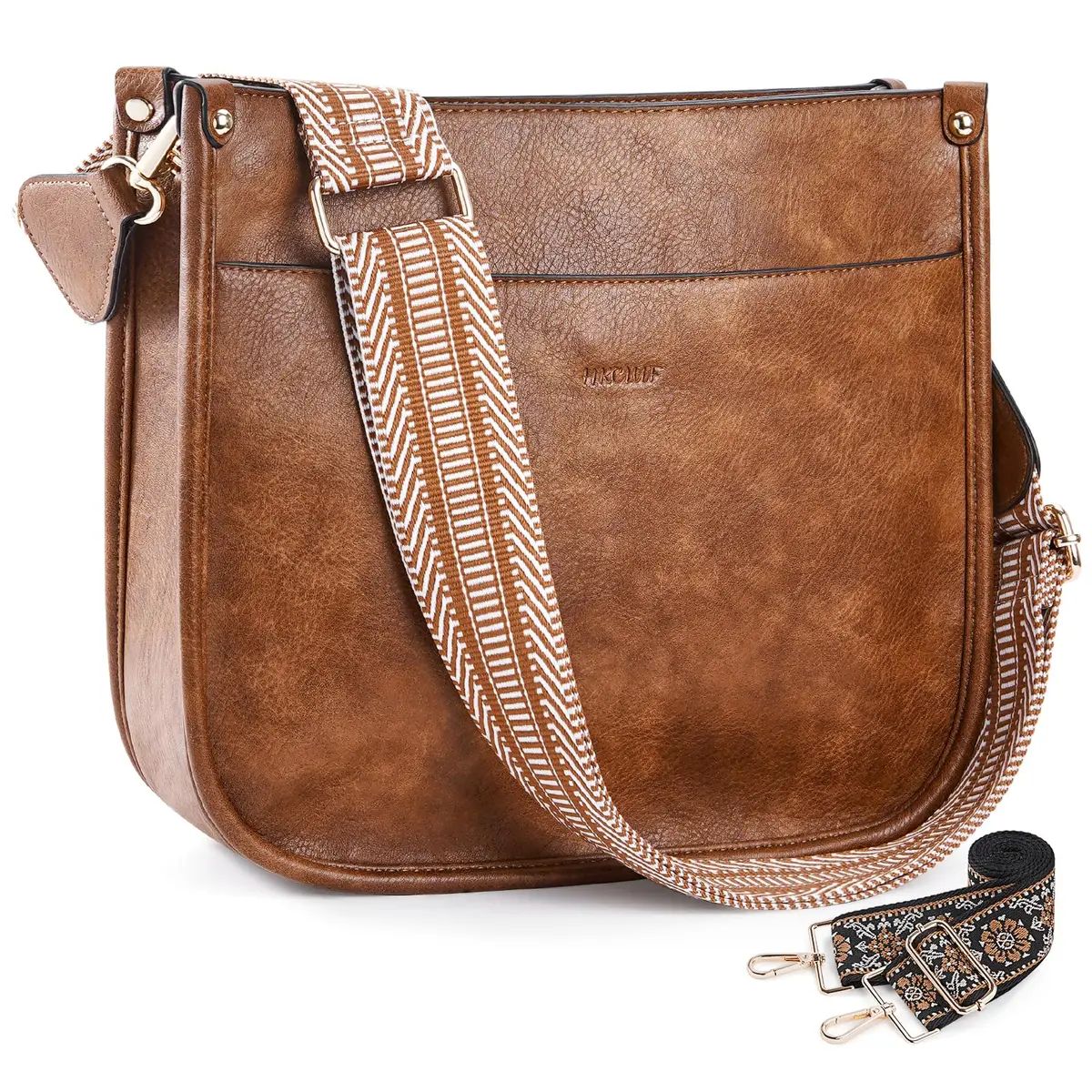 HKCLUF Vegan Leather Hobo Handbag With 2PCS Guitar Strap - Brown, 30.5cm (11.81in) - view 8