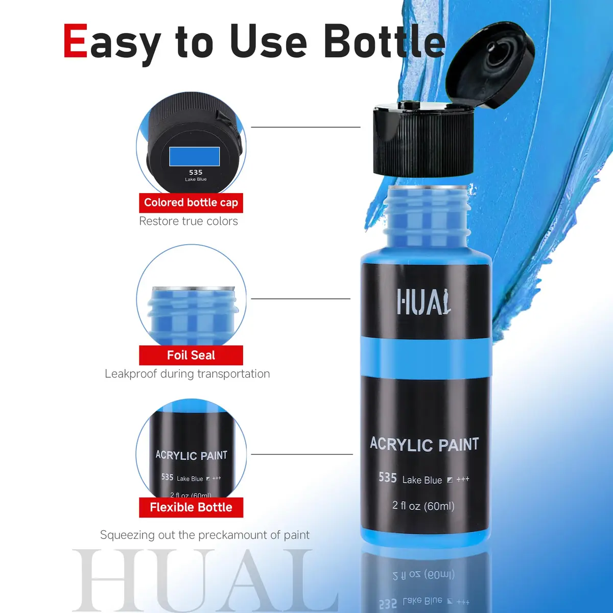 HUAL Acrylic Paint Set with 24 Colors (60ml/2oz Each) & 5 Brushes | ASTM D-4236 Certified Non-Toxic Art Paint - view 5