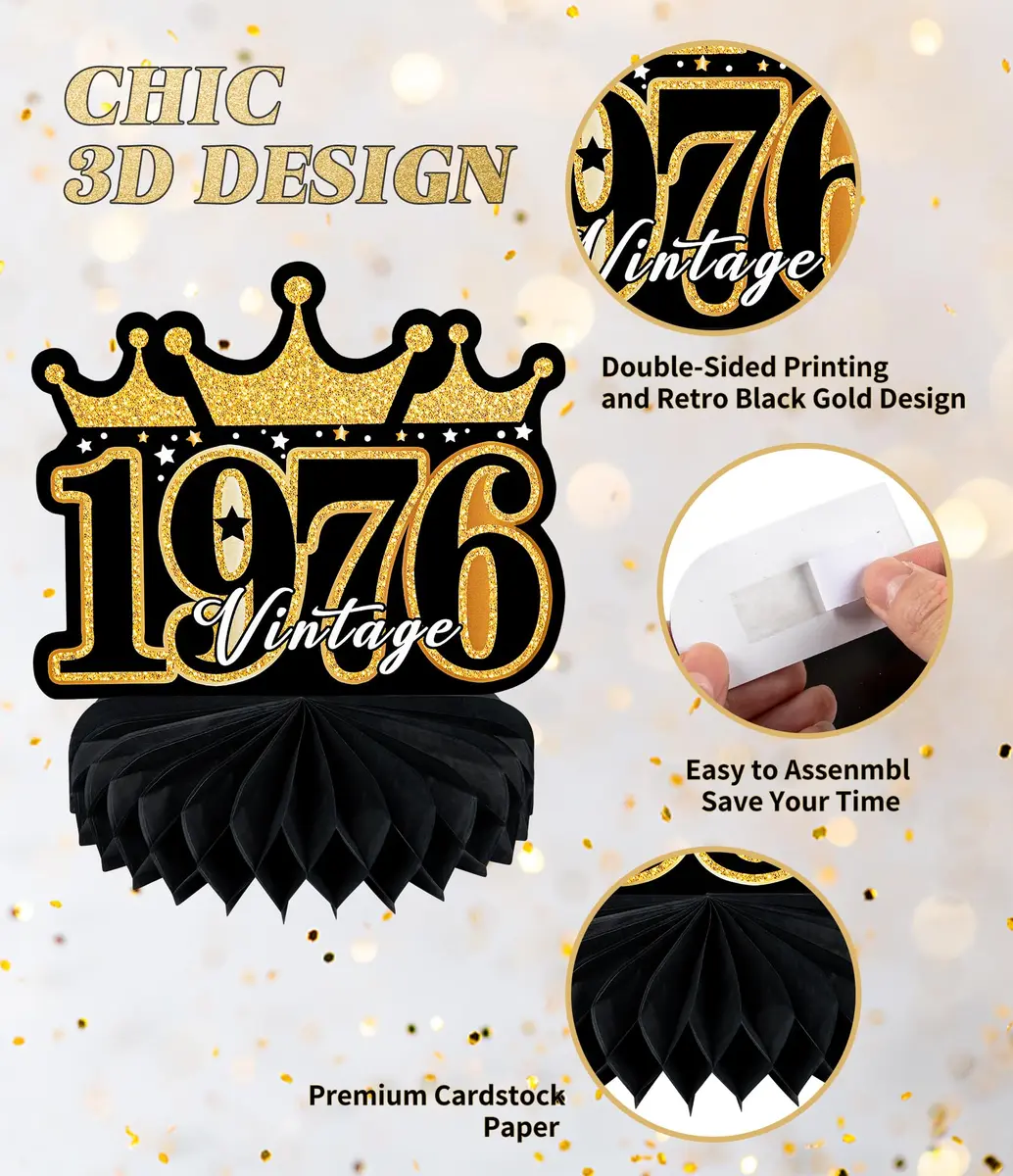 MDCGFOD 50th Birthday Decoration Pack | Black & Gold Table Honeycombs & Cardboard - view 5
