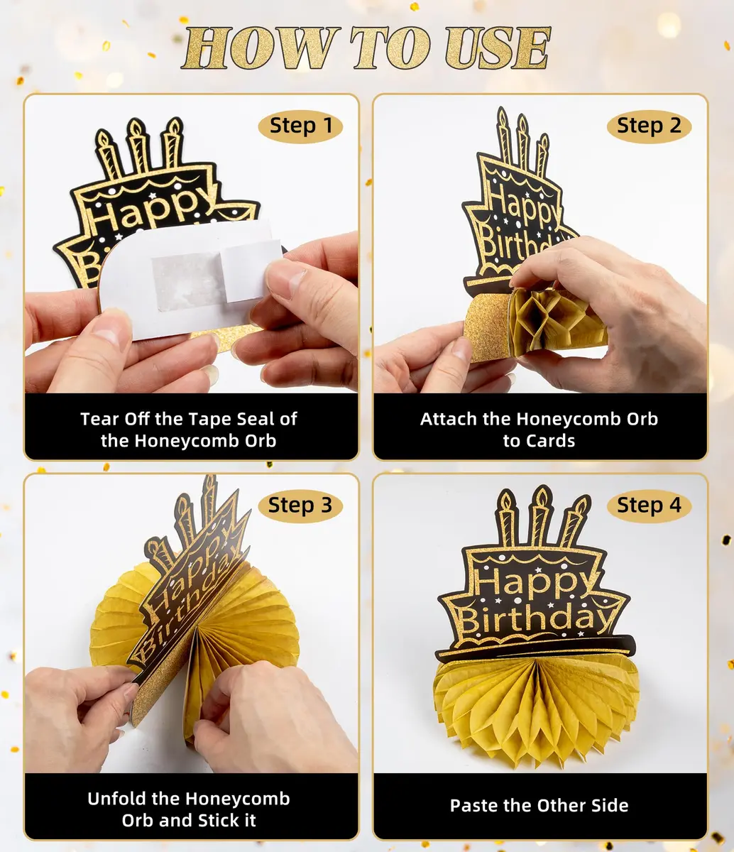 MDCGFOD 50th Birthday Decoration Pack | Black & Gold Table Honeycombs & Cardboard - view 7