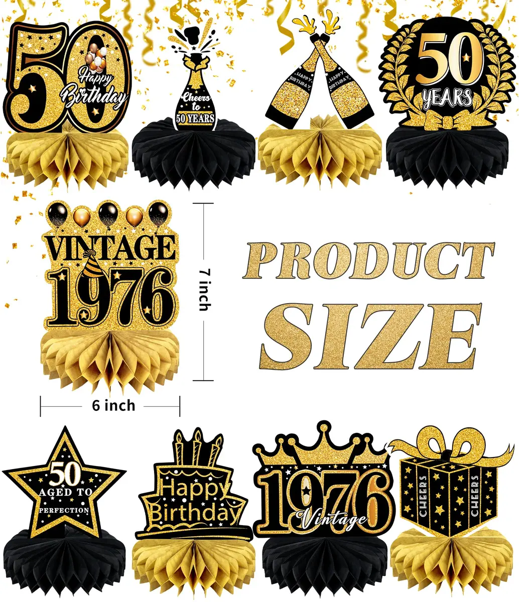 MDCGFOD 50th Birthday Decoration Pack | Black & Gold Table Honeycombs & Cardboard - view 2