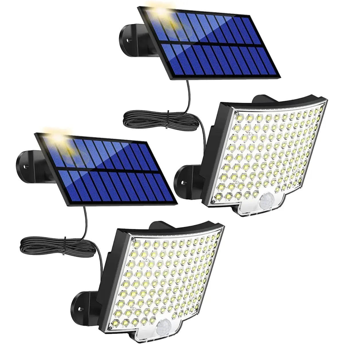 MPJ Solar Wall Light Outdoor with Motion Sensor, 106 LED, 16.5 ft Cable, 2 Pack | Split Panel Design for Brighter Nights - main product image
