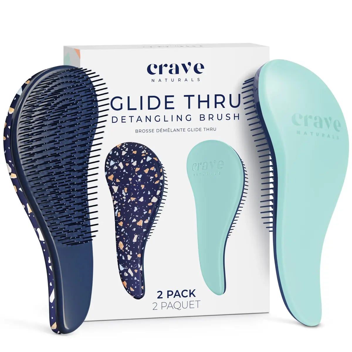 Crave Naturals Detangling Hair Brush 7.5x3-Inch | Gentle on Tangles for Women, Curly & Straight, Wet or Dry Hair - main product image