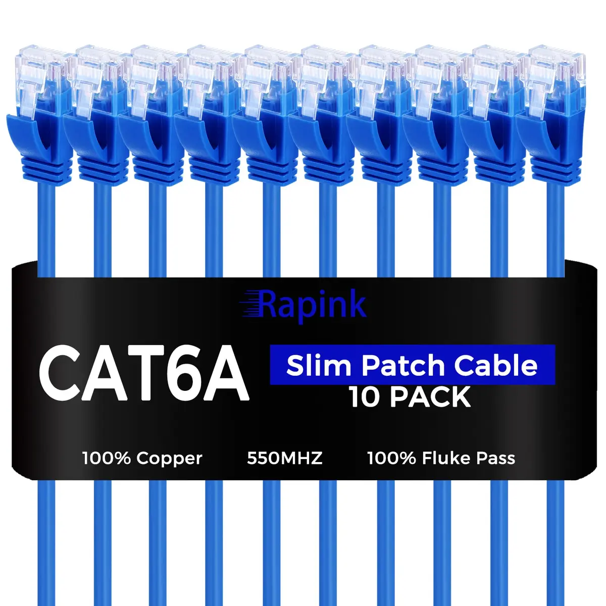 Rapink Cat6a Slim Ethernet Cable 5ft (10 Pack) | 10Gbps 550MHz Pure Copper - main product image