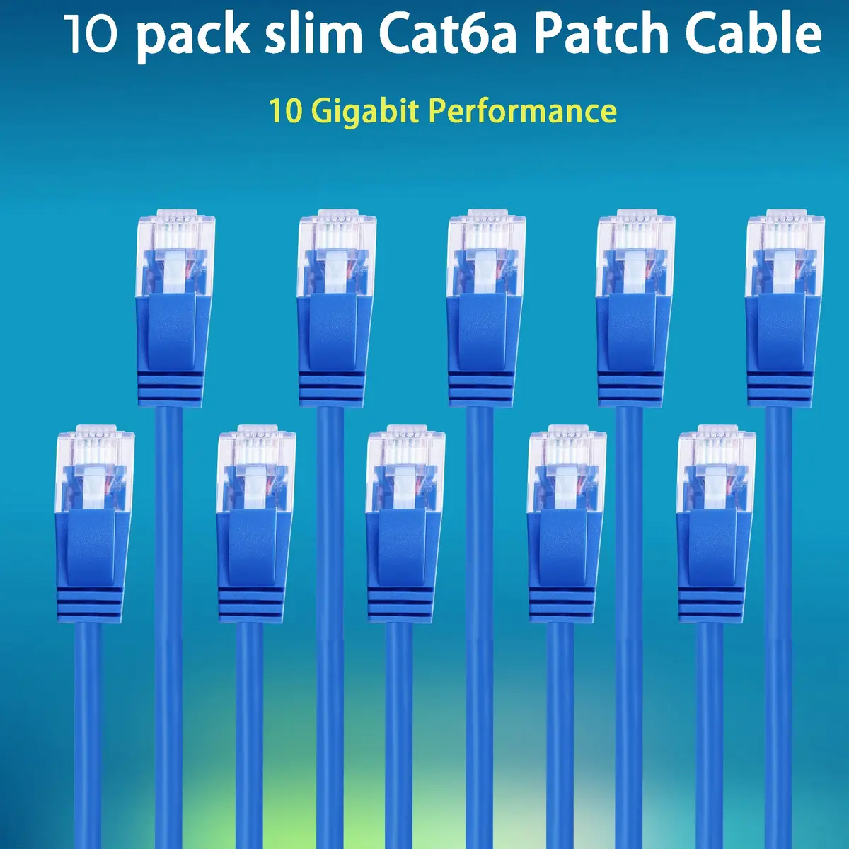 Rapink Cat6a 2ft (0.61m) Ethernet Patch Cables (10 Pack) | 10Gbps Speed, Slim & Flexible - view 2