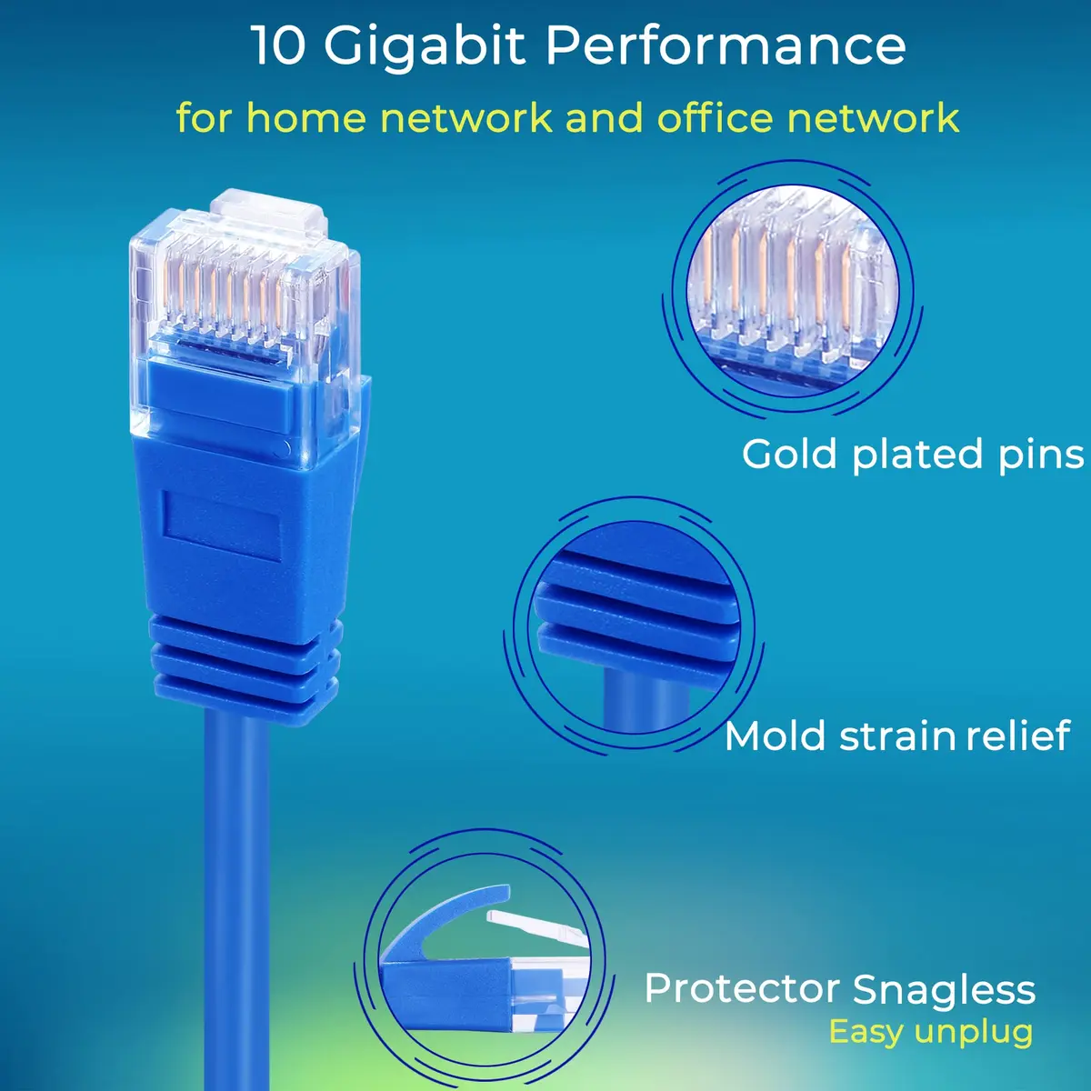 Rapink Cat6a Ethernet Patch Cable 1ft | Slim, 10G Support, Snagless, Gold Plated - view 2