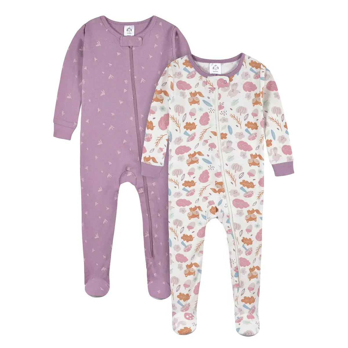 Gerber Baby Girls Woodland Floral Purple Footed Pajamas 3T (2-Pack) | Snug-Fit Cotton Sleepwear - main product image
