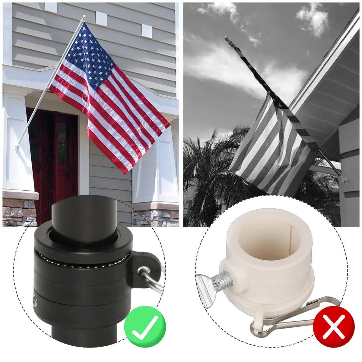 NELXINJO 5ft Black Stainless Steel Flag Pole Kit with Bracket | Anti-Wrap Spinning Design - view 4